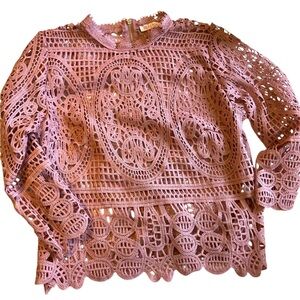 Mele e Pere dusty rose high-necked lace overlay top size M